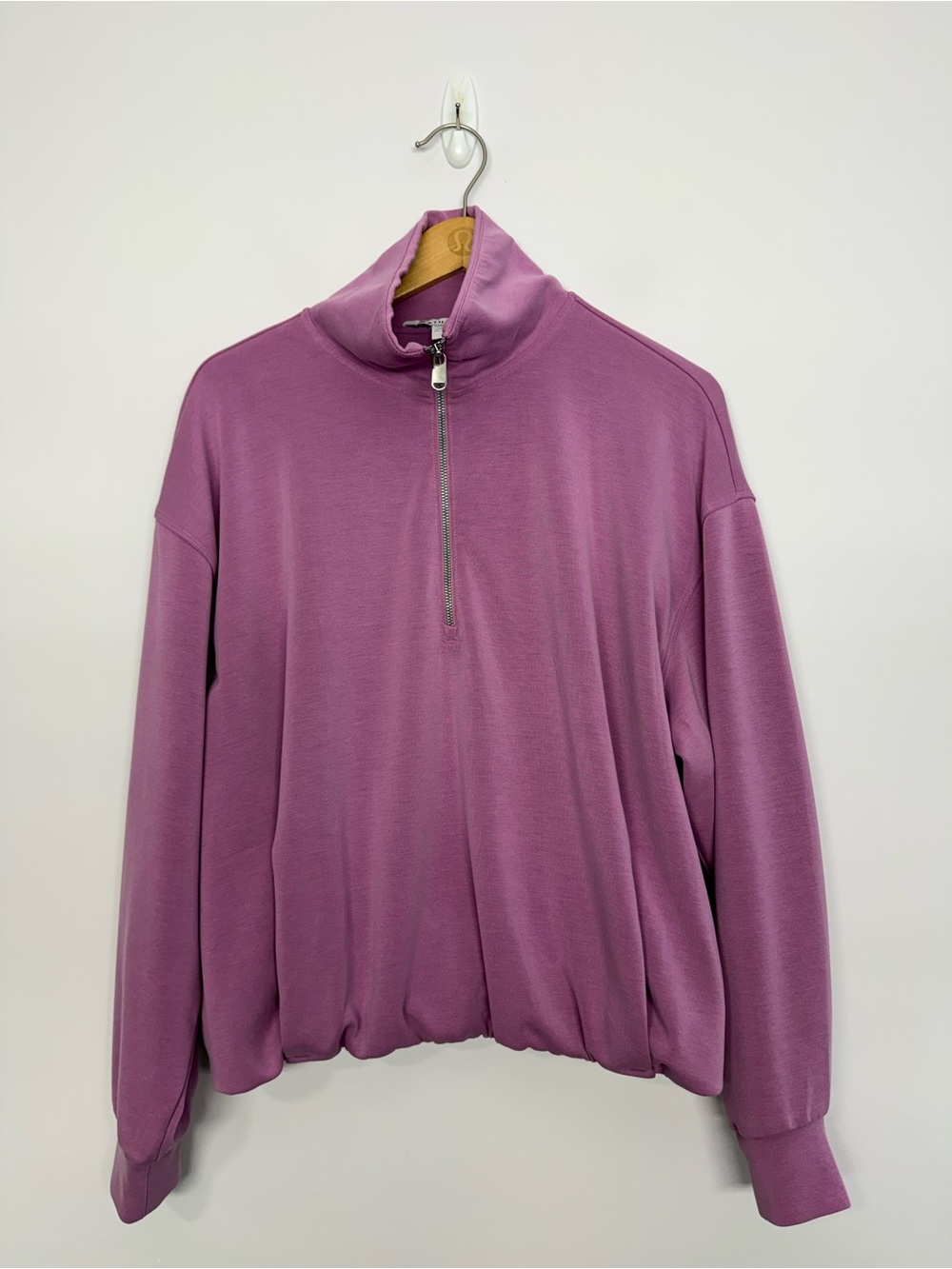 Athleta Seasoft 1/4 Zip Bubble Hem Sweatshirt Pink Size Large